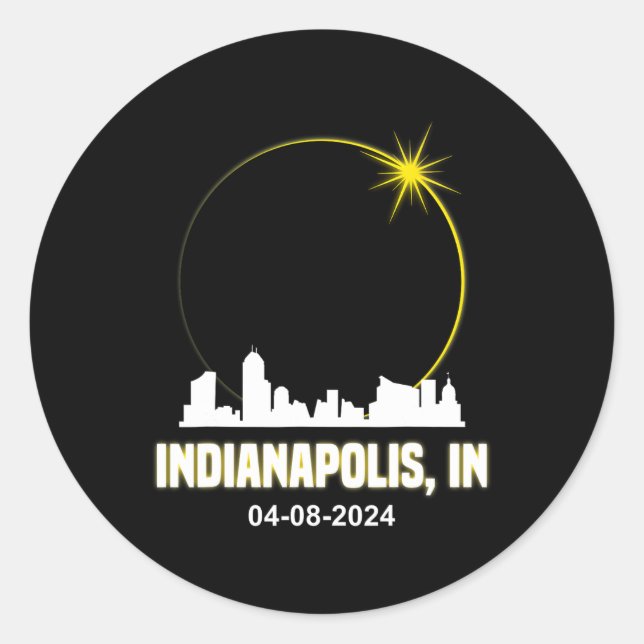 Pegatina Redonda Eclipse Solar 2024 Línea de Esquina Indiana Ec (Anverso)