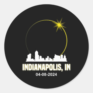 Pegatina Redonda Eclipse Solar 2024 Línea de Esquina Indiana Ec