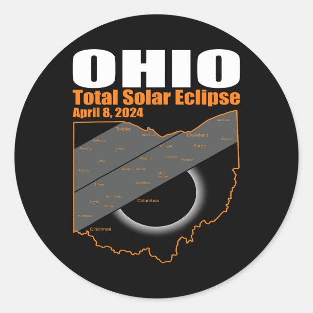 Pegatina Redonda Eclipse Solar 2024 Mapa Estatal De Ohio Ecli Solar (Anverso)