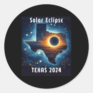 Pegatina Redonda Eclipse solar 2024 Noche estrellada