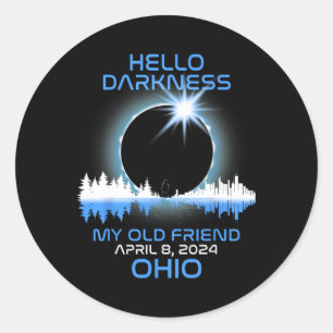Pegatina Redonda Eclipse Solar 2024 Ohio Hola Oscuridad Mi Viejo Am