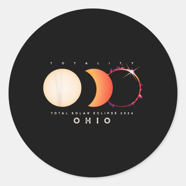 Pegatina Redonda Eclipse solar 2024 Ohio Total Eclipse America Grap (Anverso)