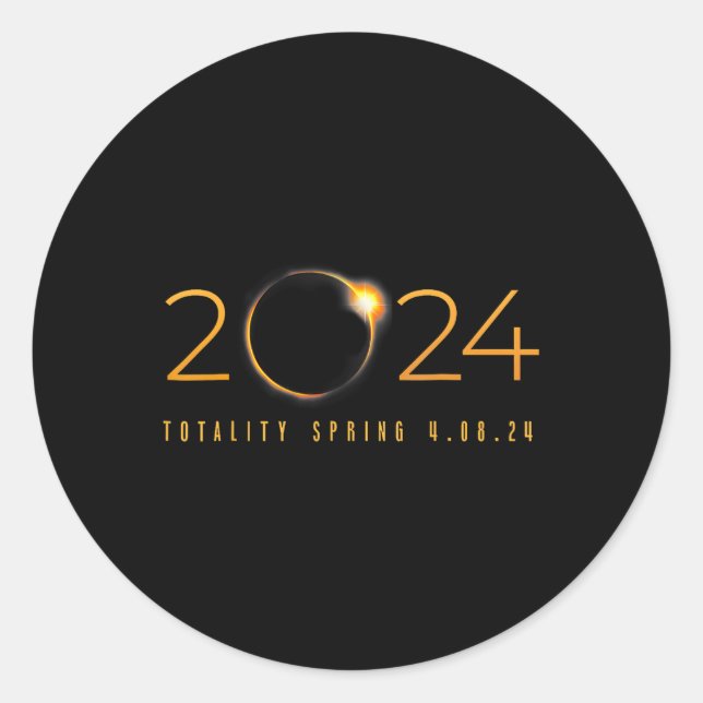 Pegatina Redonda Eclipse solar 2024 Primavera de la Totalidad Ameri (Anverso)