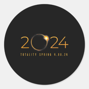Pegatina Redonda Eclipse solar 2024 Primavera de la Totalidad Ameri