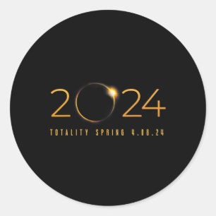 Pegatina Redonda Eclipse solar 2024 Primavera de la Totalidad Ameri