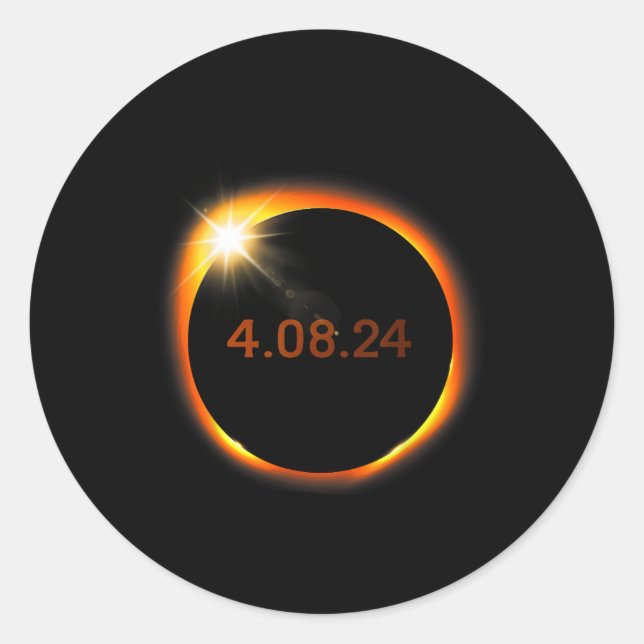 Pegatina Redonda Eclipse solar 2024 Primavera de la Totalidad Ameri (Anverso)