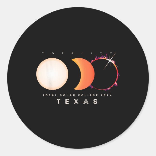 Pegatina Redonda Eclipse solar 2024 Texas Eclipse total América Gra (Anverso)