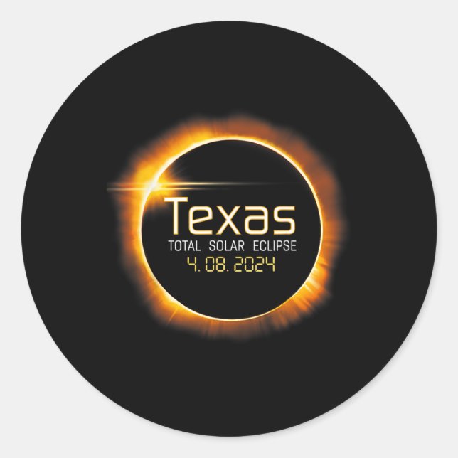 Pegatina Redonda Eclipse solar 2024 Texas Totalidad De Ee.Uu. (Anverso)