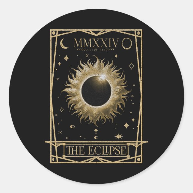 Pegatina Redonda Eclipse solar 2024 Total Eclipse Astronomy Tarot C (Anverso)