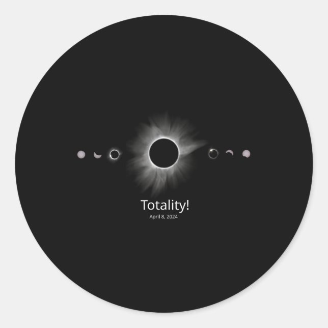 Pegatina Redonda Eclipse solar 2024 Totalidad (Anverso)