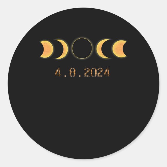 Pegatina Redonda Eclipse solar 2024 Totalidad Abril 8 (Anverso)