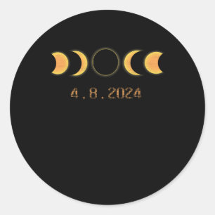 Pegatina Redonda Eclipse solar 2024 Totalidad Abril 8