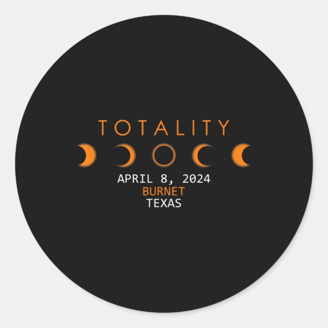Pegatina Redonda Eclipse solar 2024 Totalidad Abril 8 (Anverso)