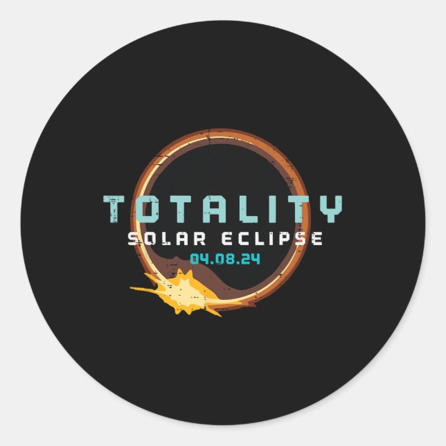 Pegatina Redonda Eclipse solar 2024 Totalidad Abril 8 Hombres Mujer (Anverso)