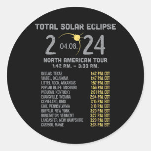 Pegatina Redonda Eclipse solar 2024 Totalidad Abril 8 Hombres Mujer