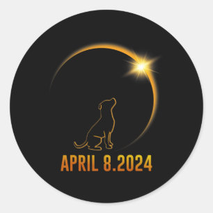 Pegatina Redonda Eclipse solar 2024 Totalidad de perro 1