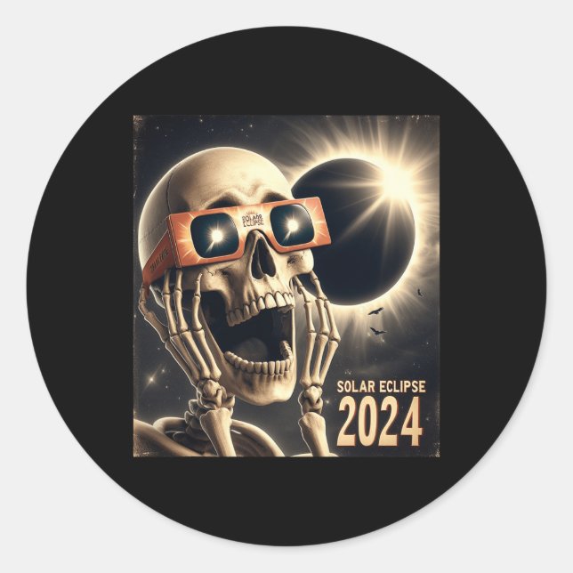 Pegatina Redonda Eclipse solar 2 de los niños de Selfie Skeleton (Anverso)