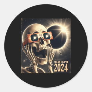 Pegatina Redonda Eclipse solar 2 de los niños de Selfie Skeleton