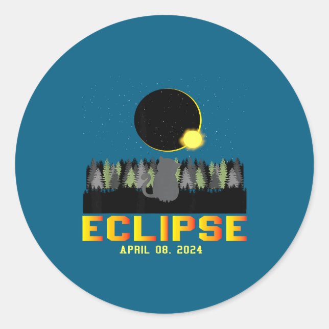 Pegatina Redonda Eclipse Solar 8 Abril Selfie (Anverso)