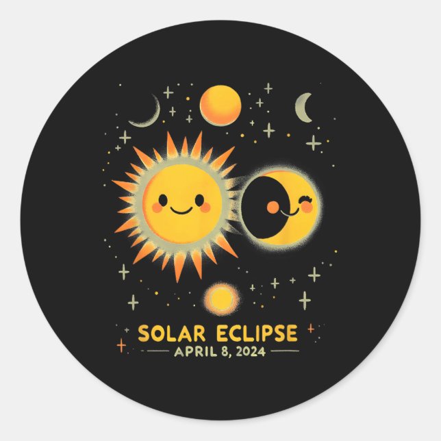 Pegatina Redonda Eclipse solar 8 de abril Eclipse solar total 2024 (Anverso)