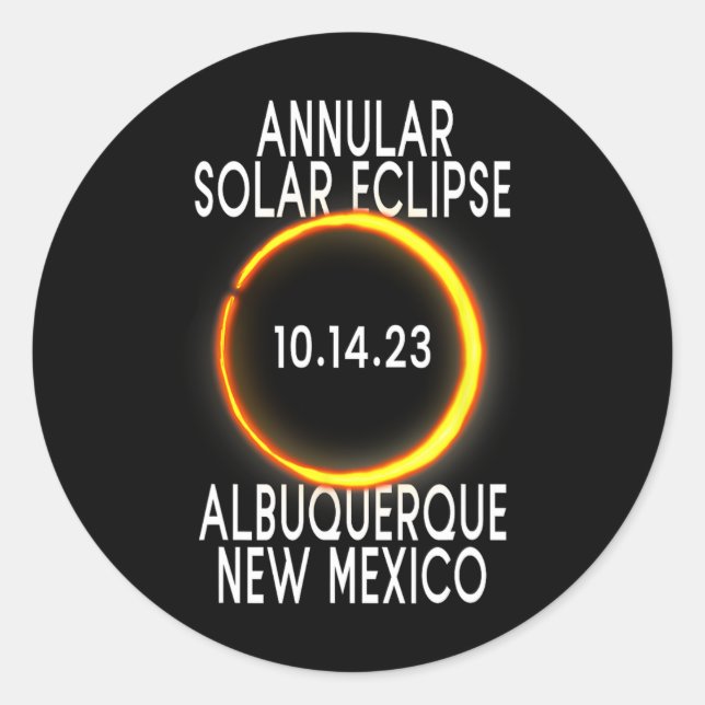 Pegatina Redonda Eclipse solar anual T - Albuquerque Nuevo México (Anverso)