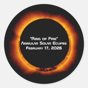 Pegatina Redonda Eclipse solar anular del anillo de fuego de 2026