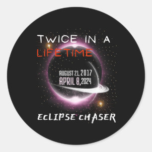 Pegatina Redonda Eclipse Solar Chaser 2024 Divertido Dos Veces En U