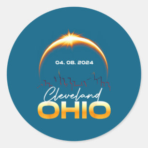 Pegatina Redonda Eclipse Solar Cleveland Ohio Total