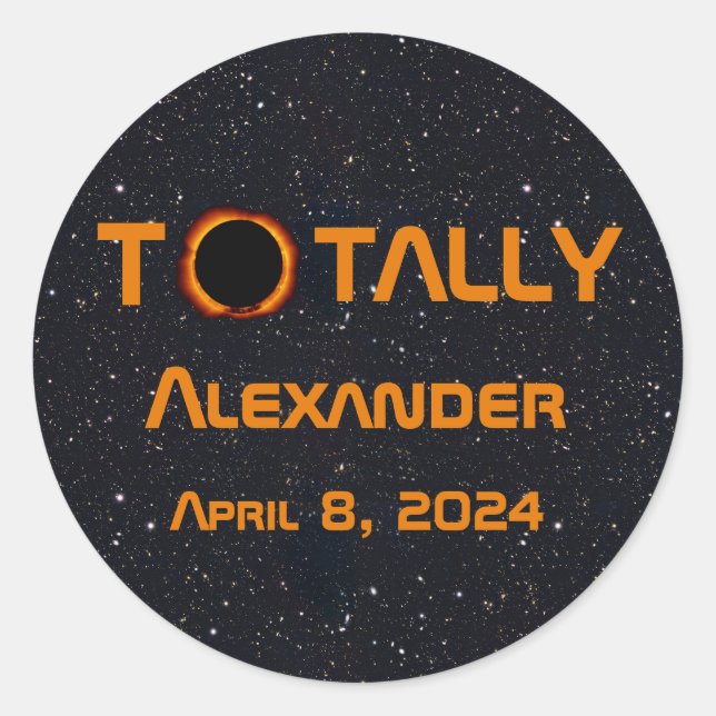 Pegatina Redonda Eclipse solar de 2024 totalmente personal (Anverso)