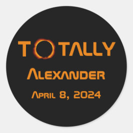 Pegatina Redonda Eclipse solar de 2024 totalmente personal