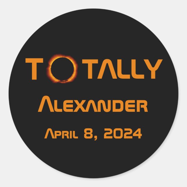 Pegatina Redonda Eclipse solar de 2024 totalmente personal (Anverso)