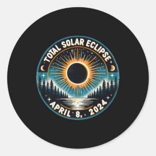 Pegatina Redonda Eclipse solar de astronomía vendimia 2024 eclipse 