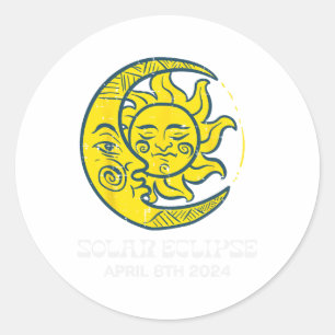 Pegatina Redonda Eclipse solar de luna 2024 Totalidad Abril 8 Mujer