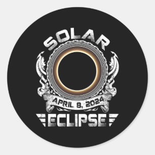 Pegatina Redonda Eclipse solar de Sun Retro 2024 Totalidad Abril 8