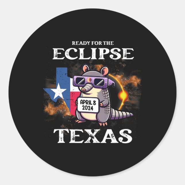 Pegatina Redonda Eclipse solar de Texas 2024 Abril 8 Divertido Arma (Anverso)