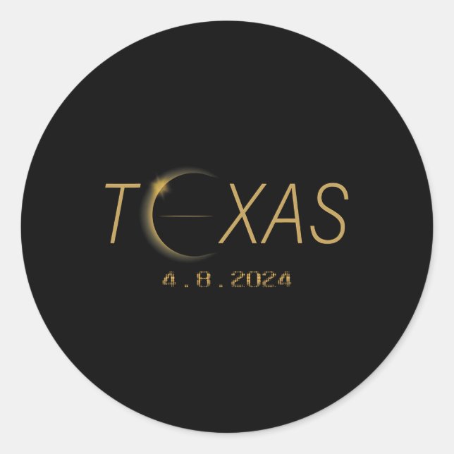 Pegatina Redonda Eclipse solar de Texas 2024 eclipse solar total (Anverso)