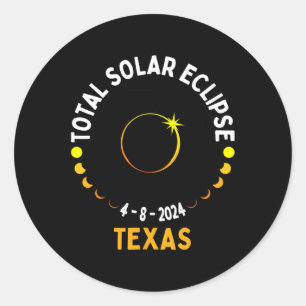 Pegatina Redonda Eclipse solar de Texas 2024 Fiesta Mapa total de E