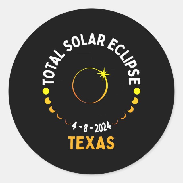 Pegatina Redonda Eclipse solar de Texas 2024 Fiesta Mapa total de E (Anverso)
