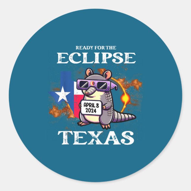 Pegatina Redonda Eclipse solar de Texas 8 de abril (Anverso)