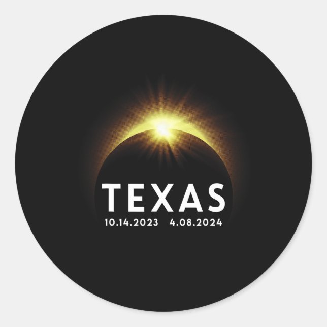 Pegatina Redonda Eclipse solar de Texas Anular 2023 Totalidad Abril (Anverso)
