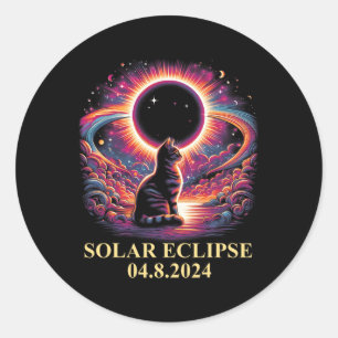 Pegatina Redonda Eclipse solar del gato 2024 Totalidad Abril 8 Homb