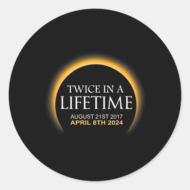 Pegatina Redonda Eclipse Solar Dos Veces En Eclipse Solar 2024 (Anverso)