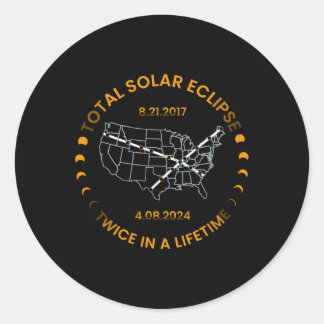 Pegatina Redonda Eclipse Solar Dos Veces En La Vida 2024 Total Sola