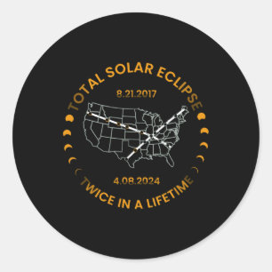 Pegatina Redonda Eclipse Solar Dos Veces En La Vida 2024 Total Sola