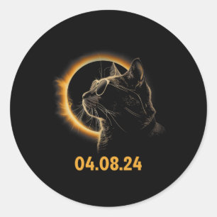 Pegatina Redonda Eclipse solar Eclipse Cat Eclipse Solar Glasses Fu