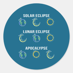 Pegatina Redonda Eclipse Solar Eclipse Lunar Apocalipsis