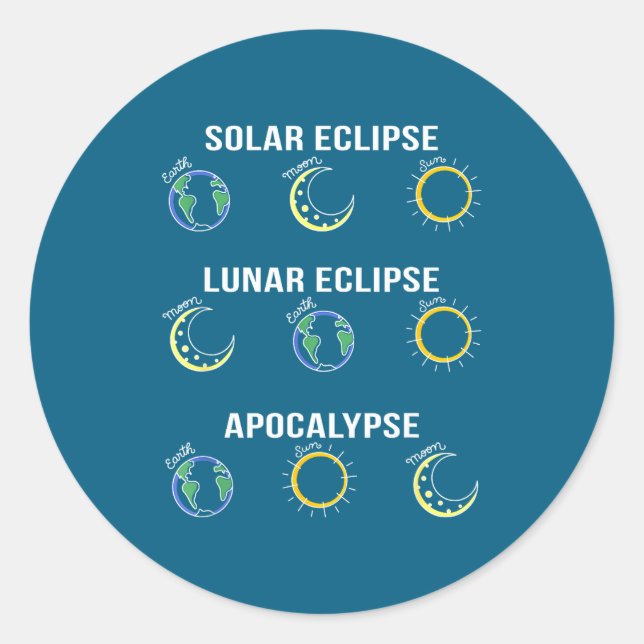 Pegatina Redonda Eclipse Solar Eclipse Lunar Apocalipsis (Anverso)