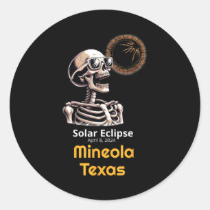 Pegatina Redonda Eclipse Solar Esquelético Mineola Texas