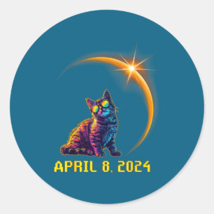 Pegatina Redonda Eclipse Solar Gato Eclipse Solar