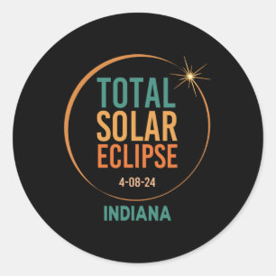 Pegatina Redonda Eclipse solar Indiana 8 de abril de 2024 Total